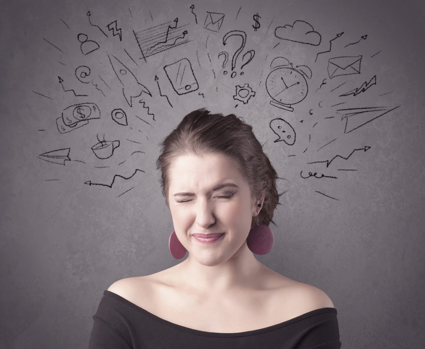 Woman with racing thoughts and a busy mind - Oneura sleep app for overthinking and neurodivergent wind-down